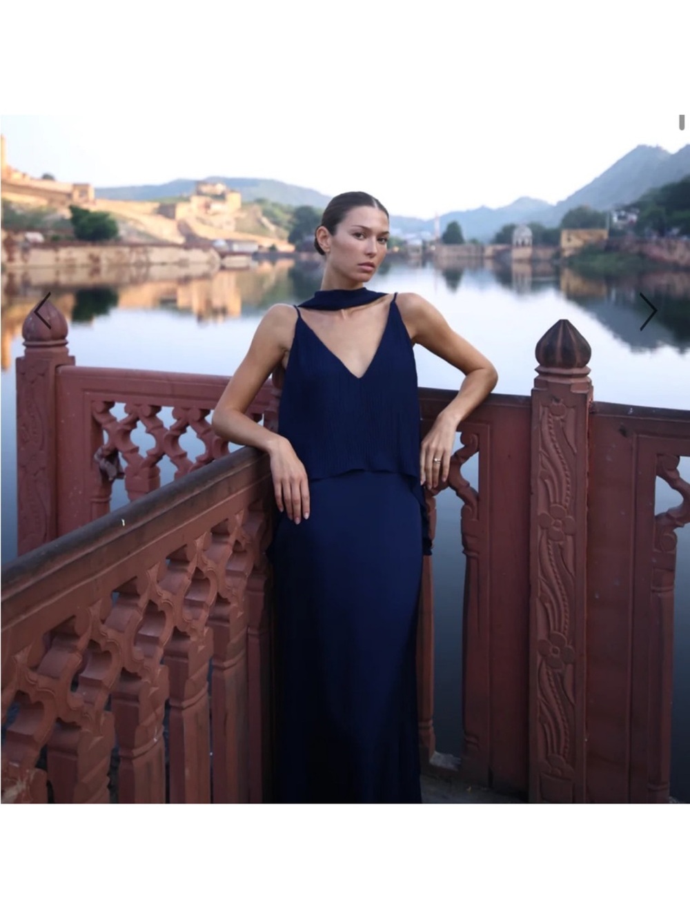 Baobab Collection Navy V-Neck Maxi with Neck Scarf Detail